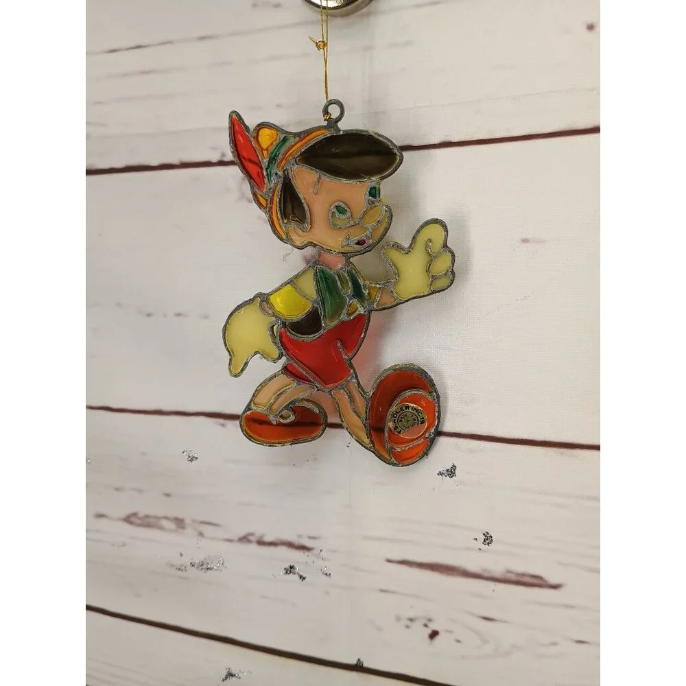 Vintage 1980s Pinocchio Stained Glass Suncatcher Ornament By Kurt S. Adler Handc